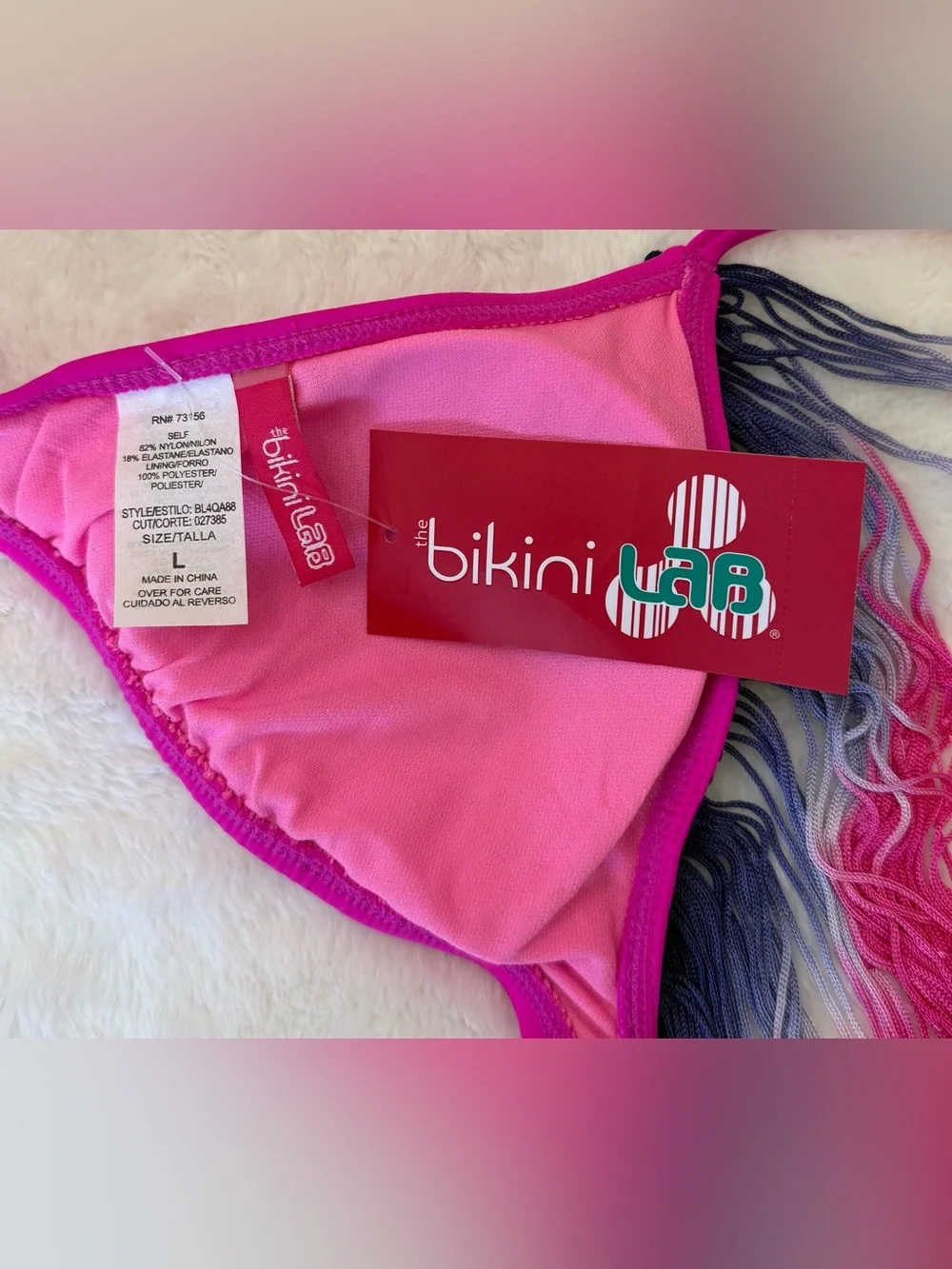 NWT The Bikini Lab Fringe Bralette Bikini Top Pink Purple Size Large